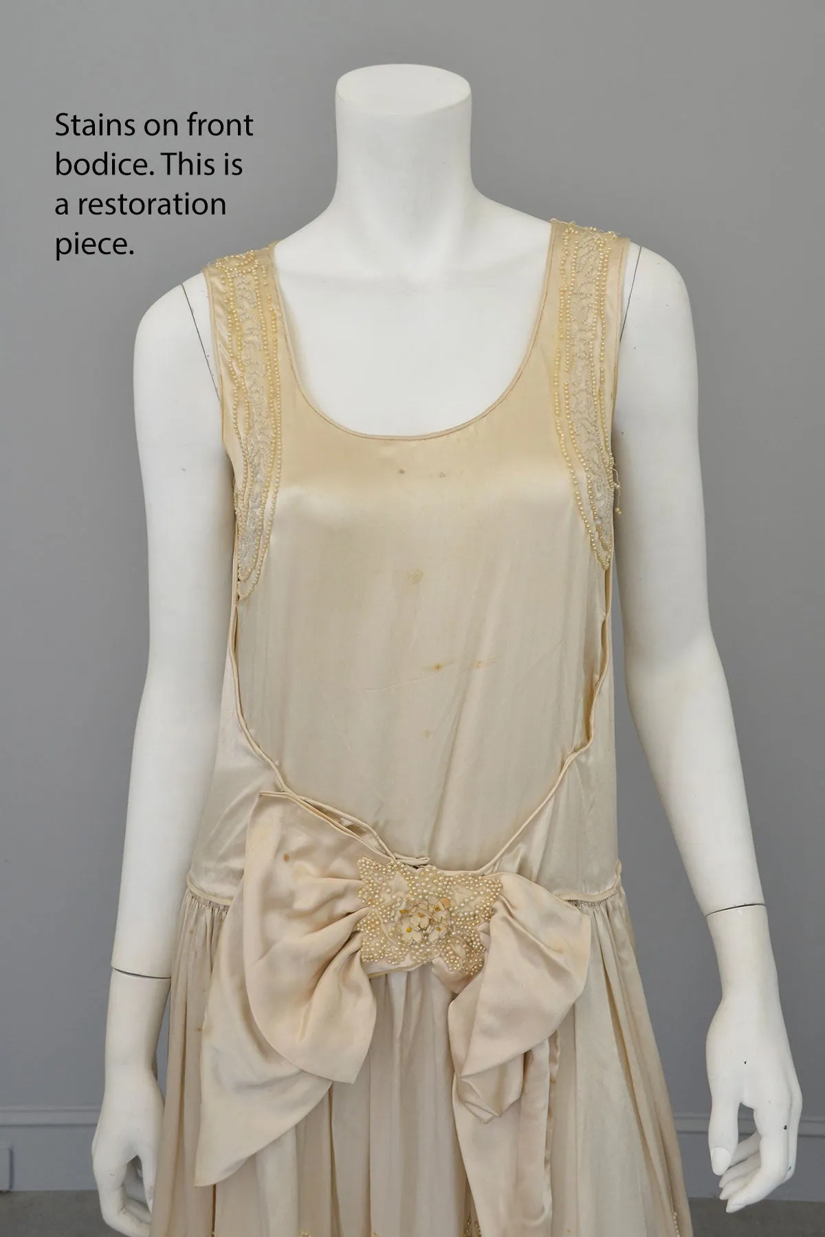 1920s Satin beaded with florettes Flapper Weeding Dress for restoration