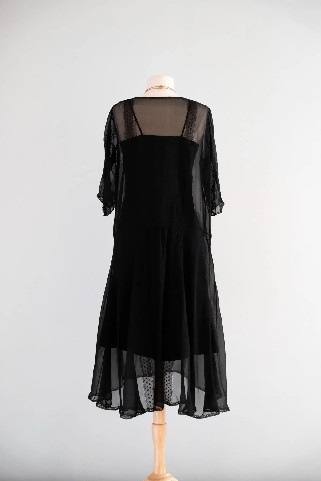 Antique 1920's Sheer Black Silk Chiffon Dress / ML