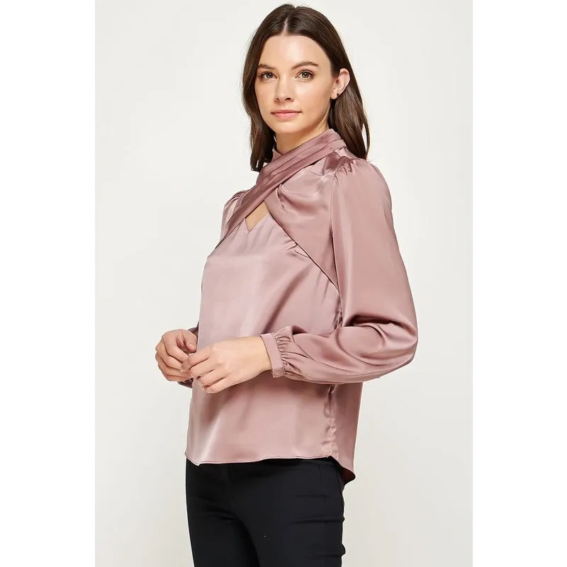 Mauve Tyrion Satin Wrap Blouse