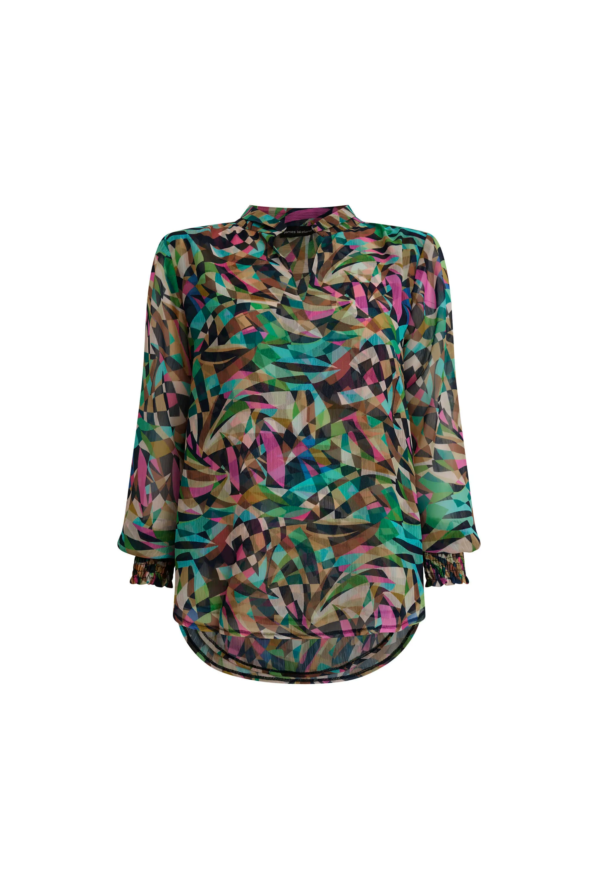 Print Mandarin Collar Blouse